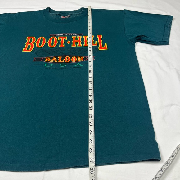 Vtg Boot Hill Saloon Mens T-Shirt Sz Large 90s Blue Green/Dark Teal Biker A7 - Picture 6 of 7